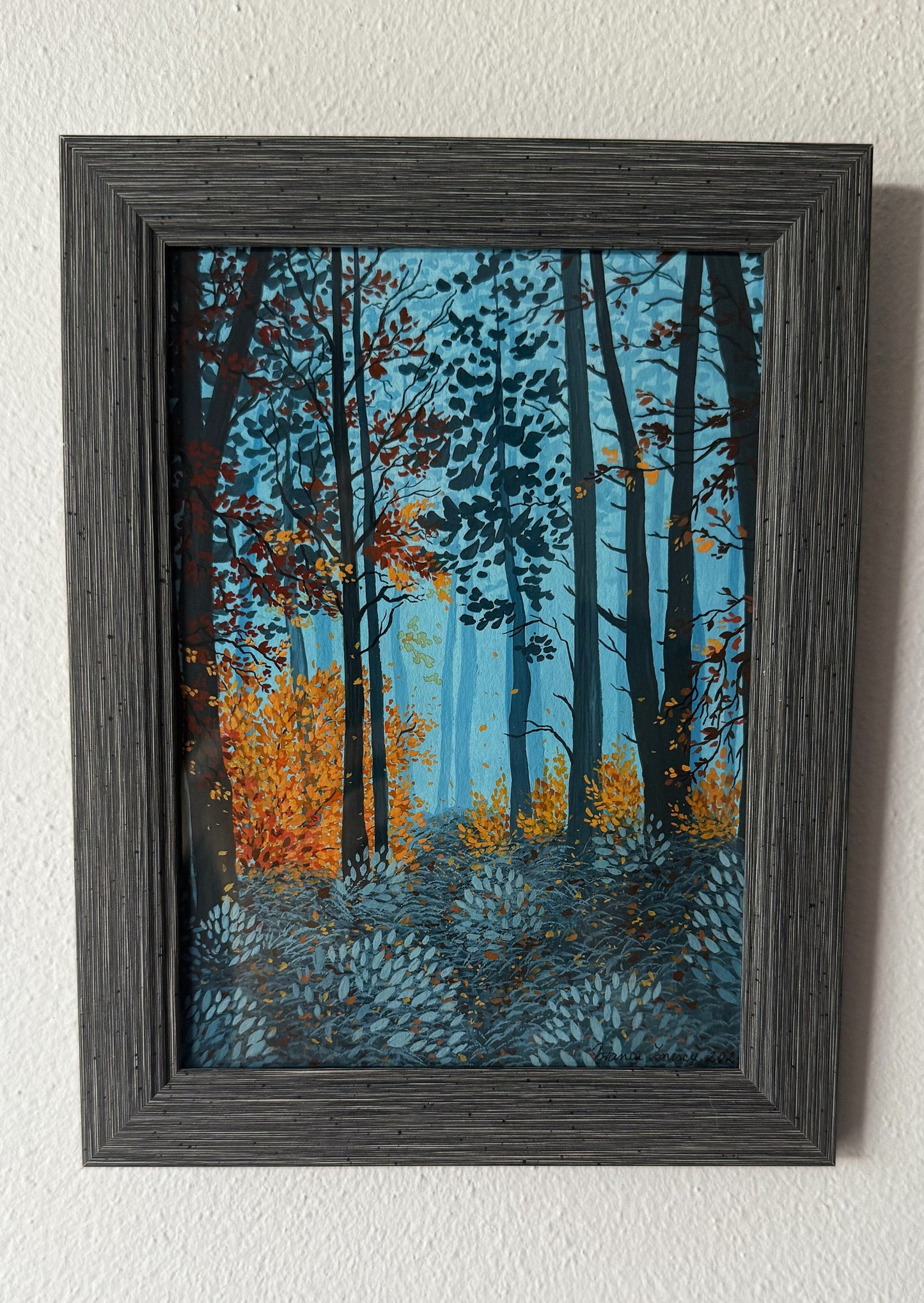 ORIGINAL FRAMED PAINTING "Deep Blue, Gentle Gold"