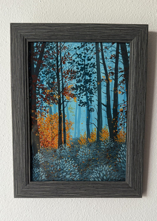 ORIGINAL FRAMED PAINTING "Deep Blue, Gentle Gold"