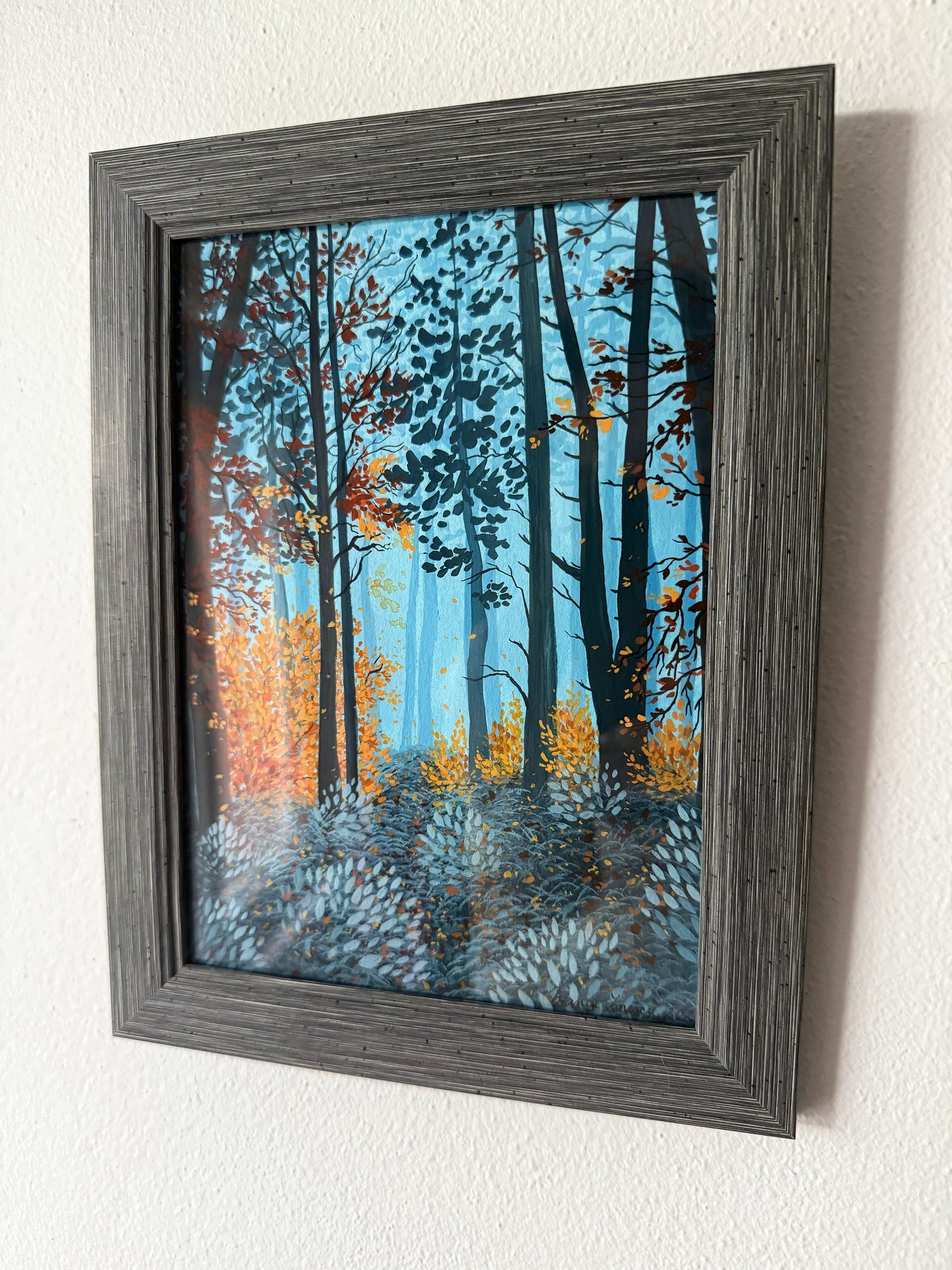 ORIGINAL FRAMED PAINTING "Deep Blue, Gentle Gold"