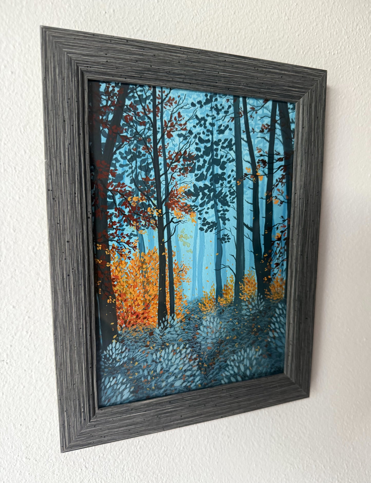 ORIGINAL FRAMED PAINTING "Deep Blue, Gentle Gold"