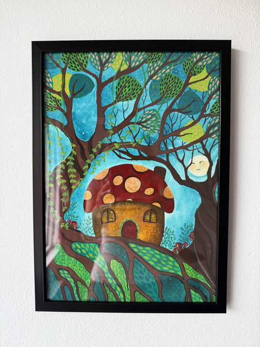 ORIGINAL FRAMED PAINTING "Moonlit Magic Forest"