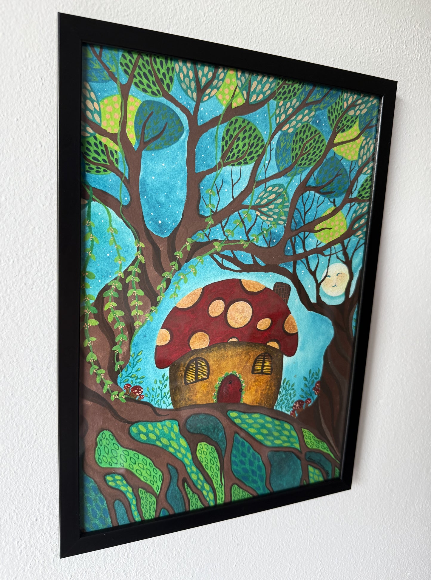 ORIGINAL FRAMED PAINTING "Moonlit Magic Forest"