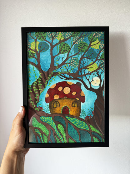 ORIGINAL FRAMED PAINTING "Moonlit Magic Forest"