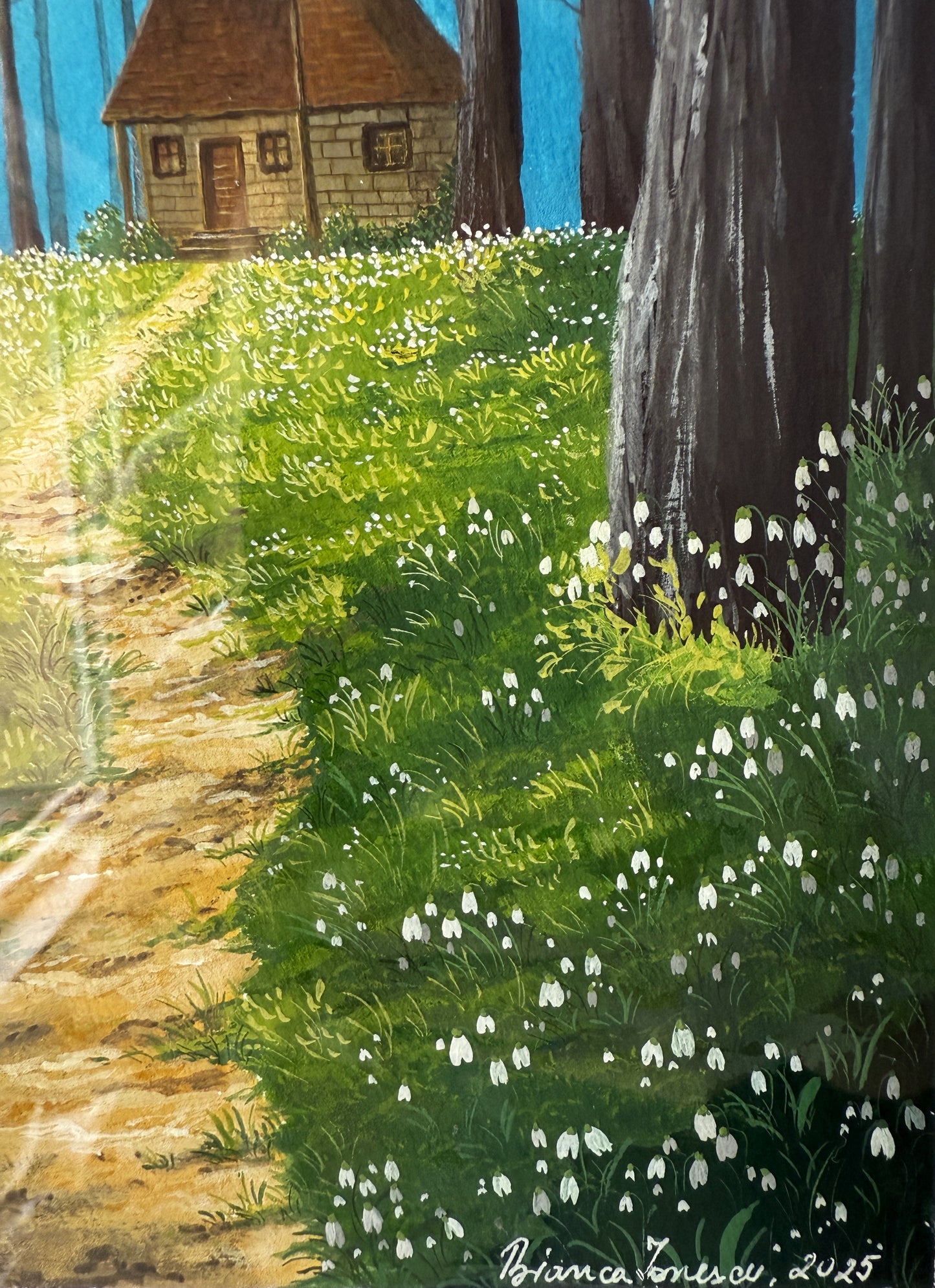 ORIGINAL FRAMED PAINTING "The Snowdrop Trail"