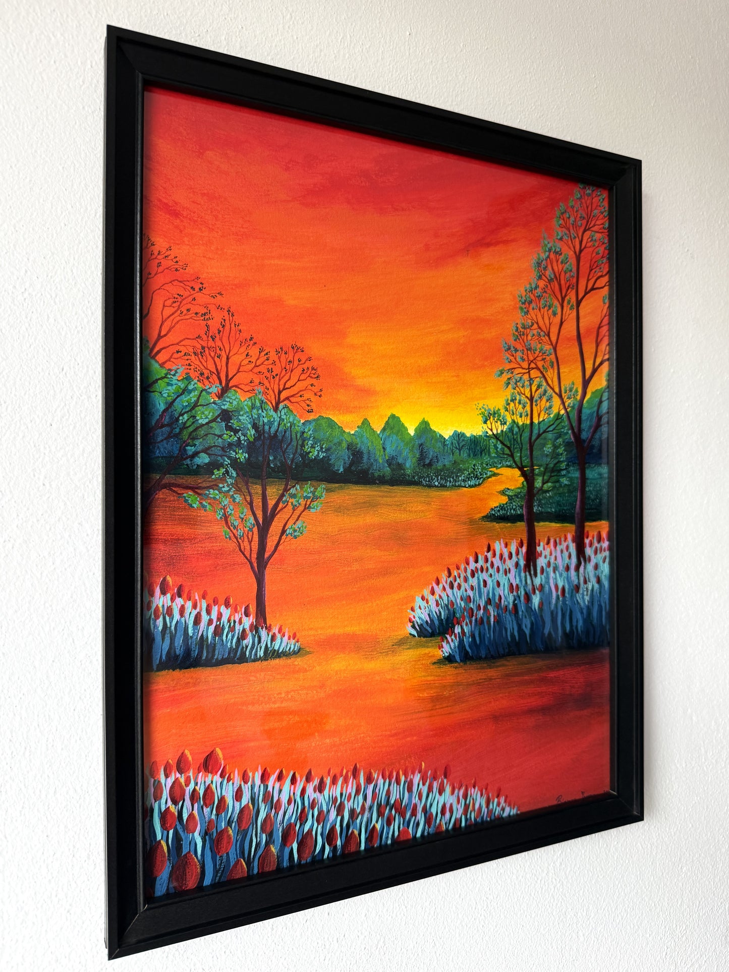 ORIGINAL FRAMED PAINTING "Red Tulips in the Sunset Light"
