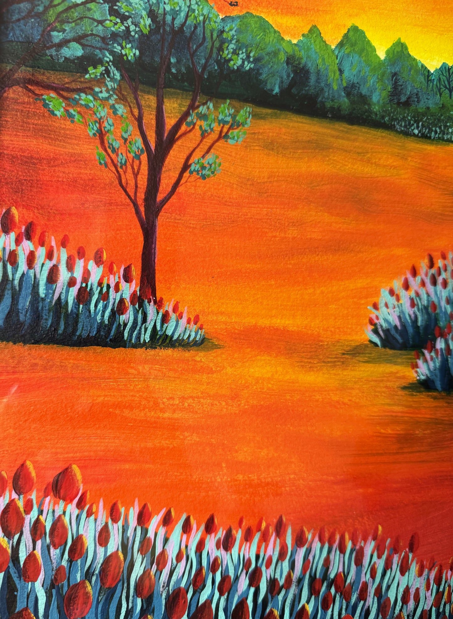 ORIGINAL FRAMED PAINTING "Red Tulips in the Sunset Light"