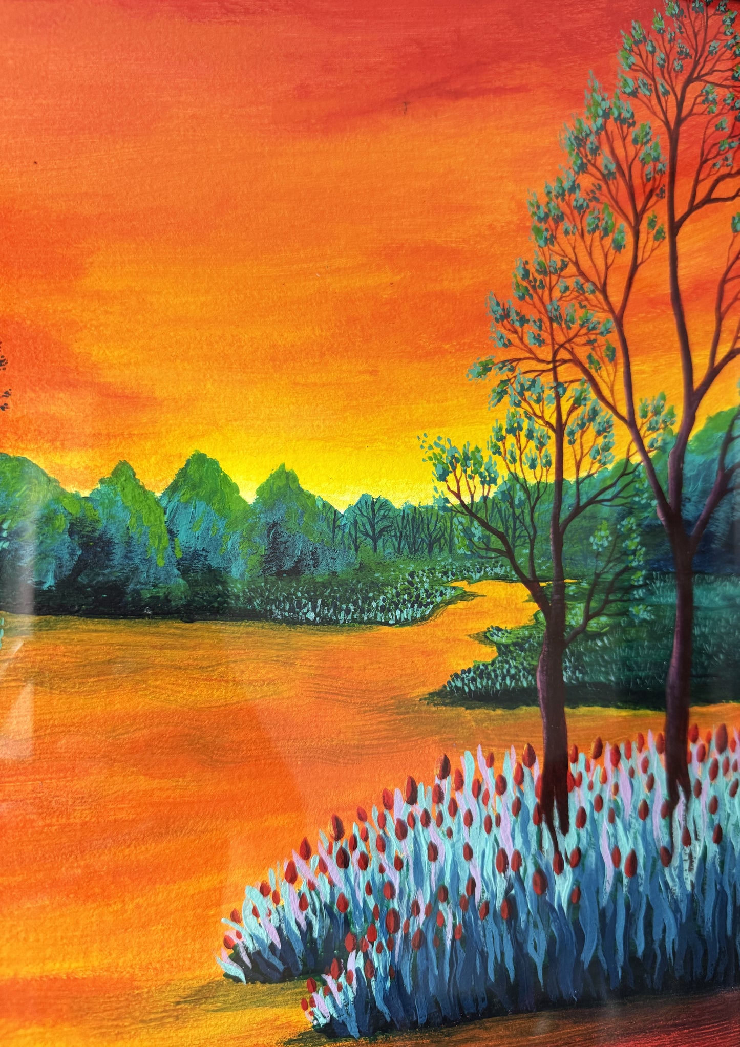 ORIGINAL FRAMED PAINTING "Red Tulips in the Sunset Light"