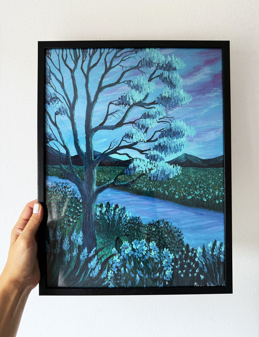 ORIGINAL FRAMED PAINTING "Land of Blue Serenity"