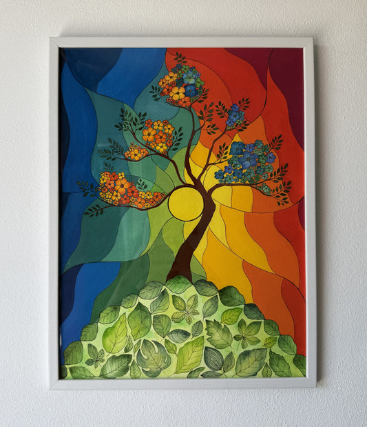 ORIGINAL FRAMED PAINTING "Colorburst Tree"