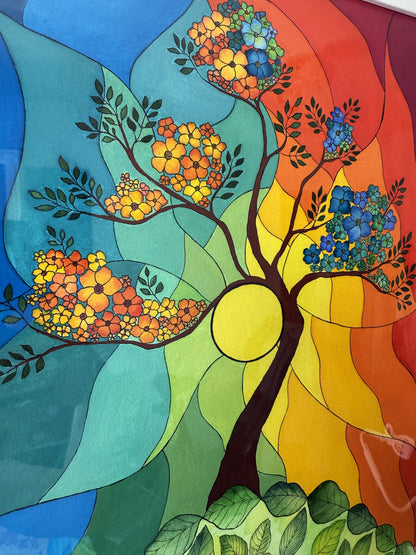 ORIGINAL FRAMED PAINTING "Colorburst Tree"