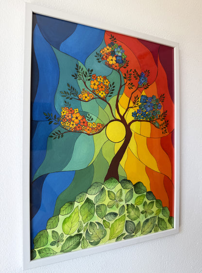 ORIGINAL FRAMED PAINTING "Colorburst Tree"