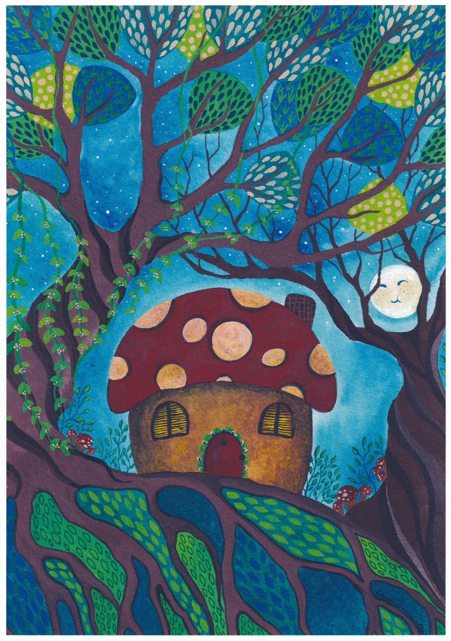 "Moonlit Magic Forest" A4 Fine Art Print